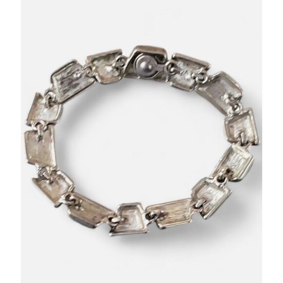 Vintage Faux Blue Cats Eye Silver Tone 7½" Magnetic Clasp Link Bracelet Classic - Picture 5 of 10